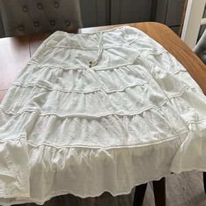 White Tiered Cotton Midi Skirt